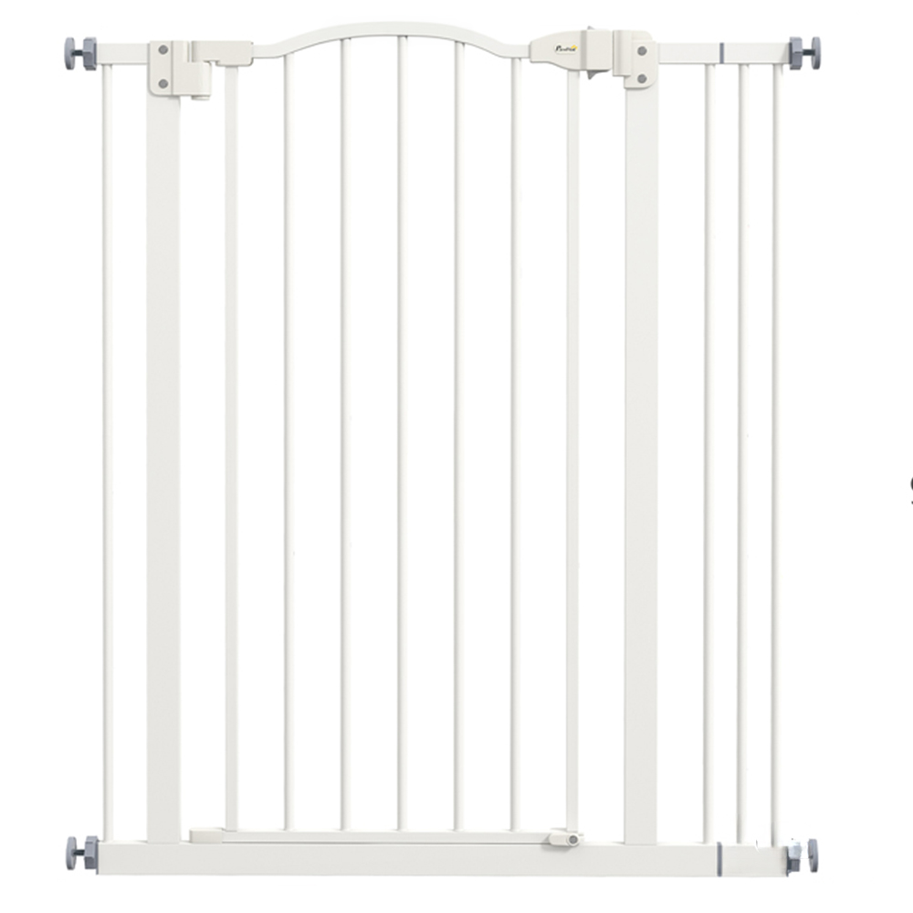 PawHut White 74-87cm Adjustable Metal Pet Safety Gate Image 1