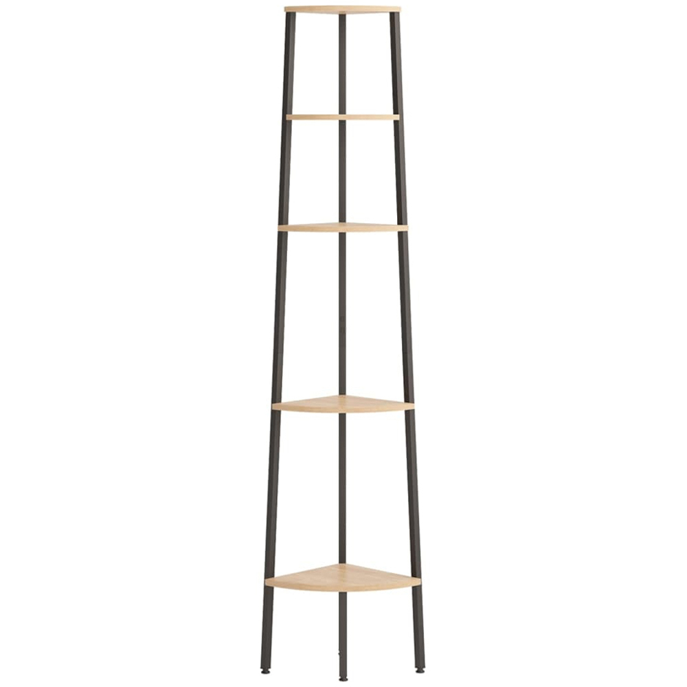 vidaXL 5-Tier Light Brown and Black Corner Shelf Image 2