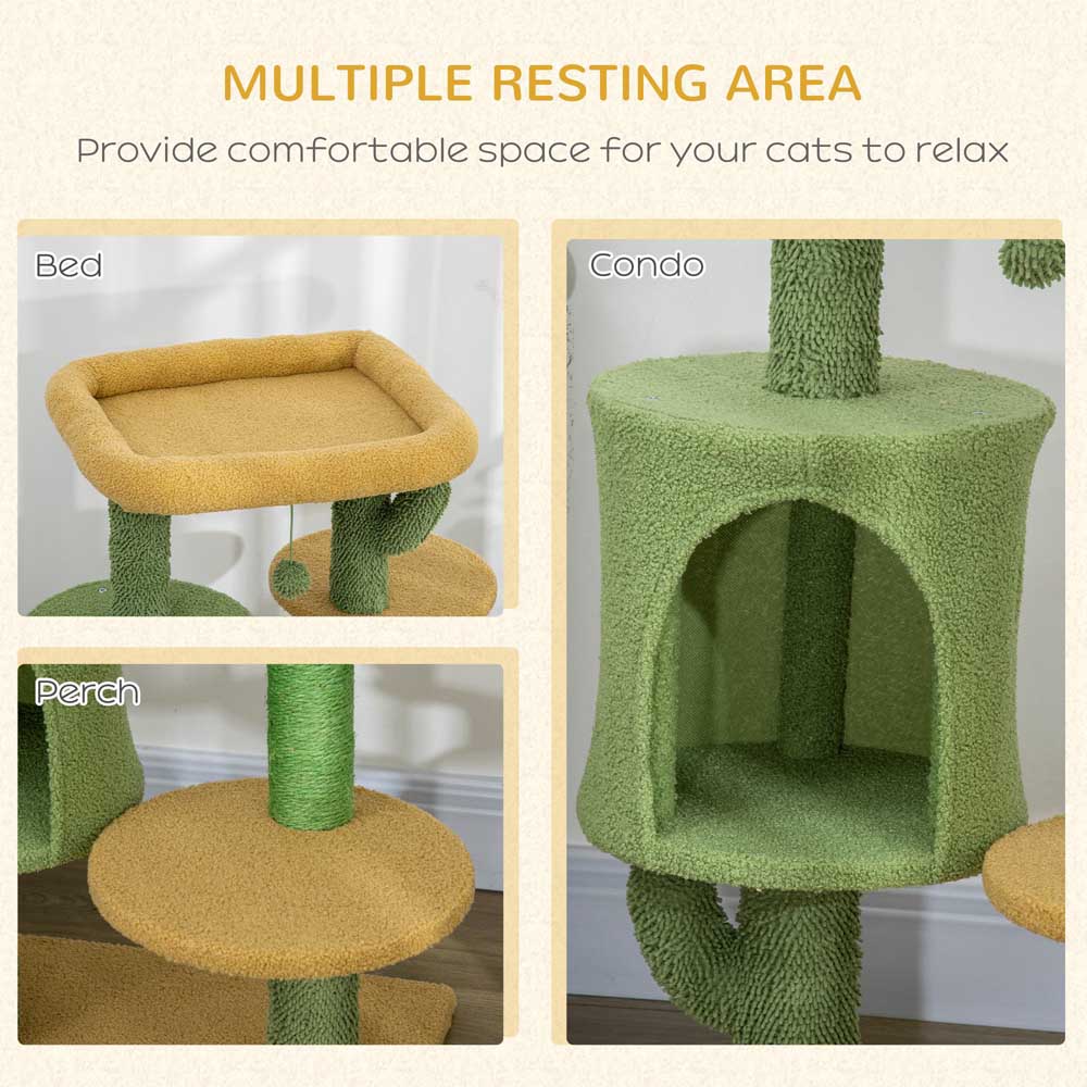 PawHut Green Multi Level Cat Activity Centre with Scratching Post Image 5