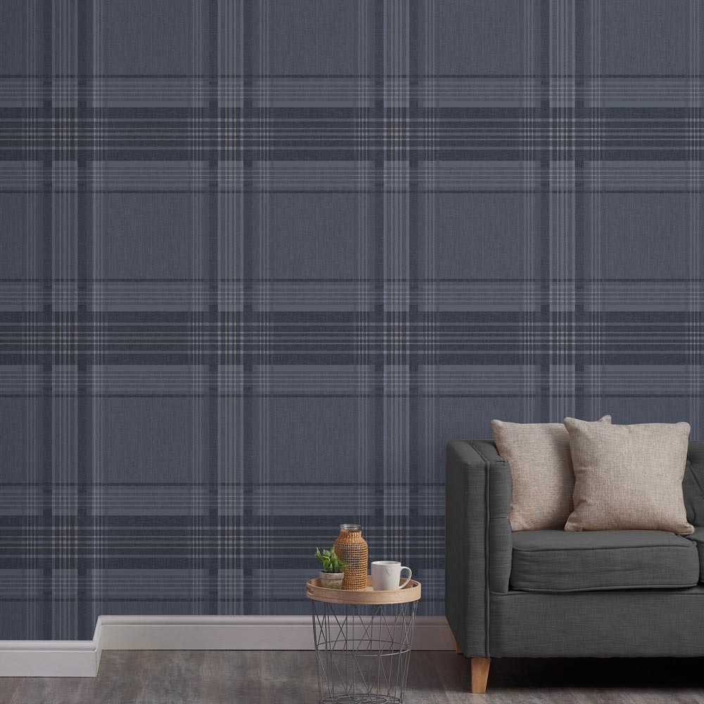 Superfresco Rhea Plaid Wallpaper Navy Wilko