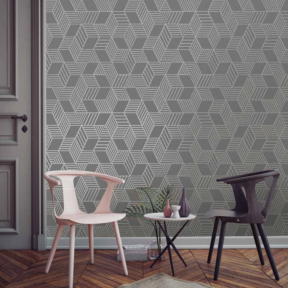 Holden Astonia Geometric Stripe Charcoal Wallpaper Image 2