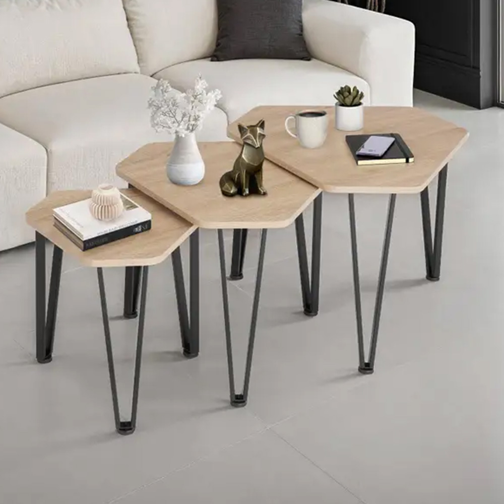 tectake Torquay Oak Sonoma Nesting Coffee Table Set of 3 Image 1