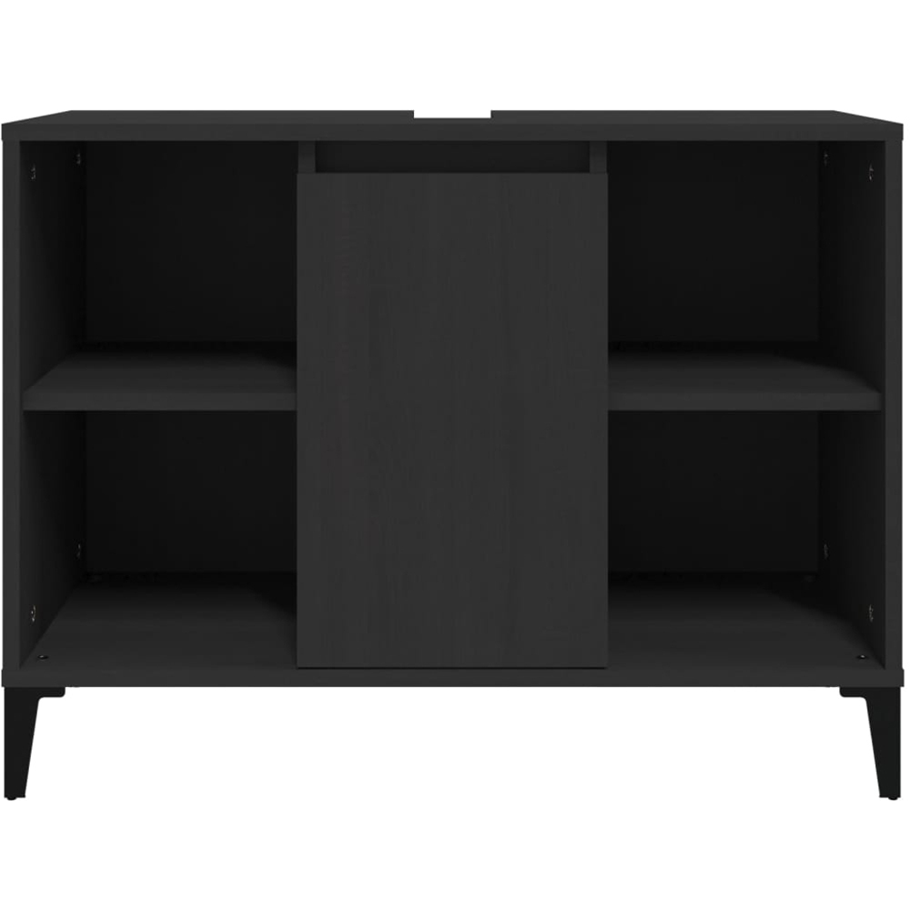vidaXL Single Door 4 Shelf Black Washbasin Cabinet Image 5