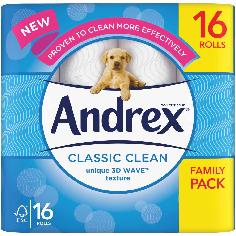 Andrex Classic Clean Toilet Tissue 16 Rolls 2 Ply Image 2