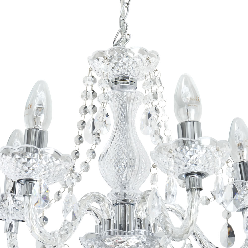Wilko Marie Therese 5 Arm Clear Chandelier Ceiling  Light Image 6