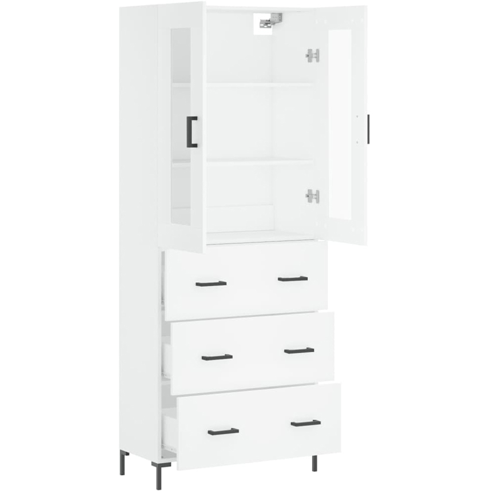 vidaXL 2 Glass Door 3 Drawer White Highboard Image 4