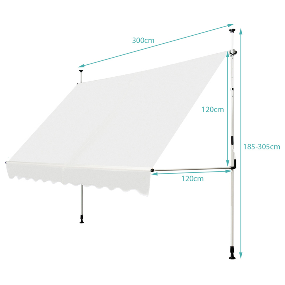 Costway Beige UV Resistant Waterproof Retractable Awning 3 x 1.8m Image 9