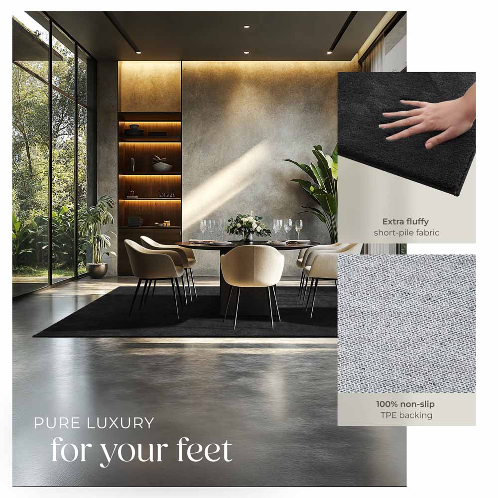 tectake Zonelle Black Short Pile Ultra Soft Rug 290 x 200cm Image 4