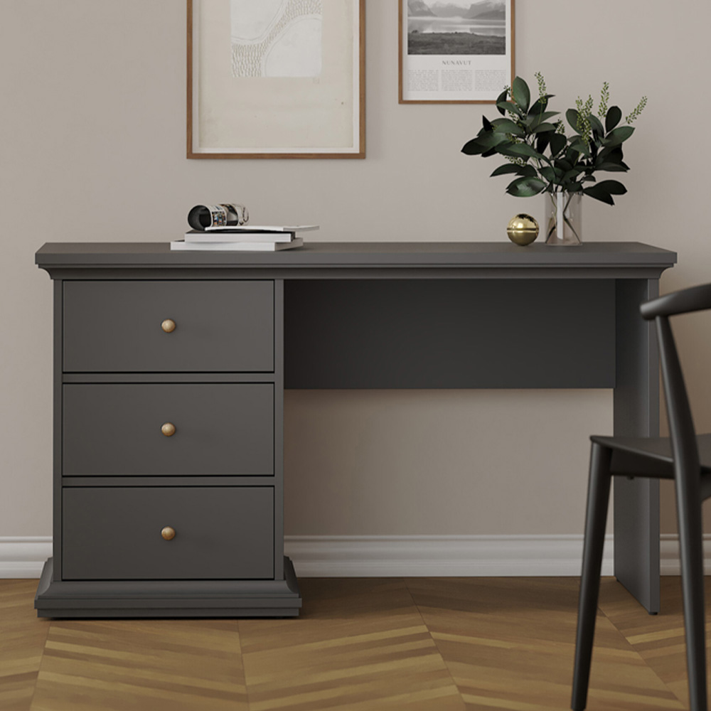 Florence Paris 3 Drawer Desk Matt Grey Image 1