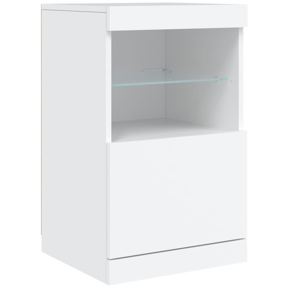 vidaXL Single Door 2 Shelf White LED Sideboard Image 2
