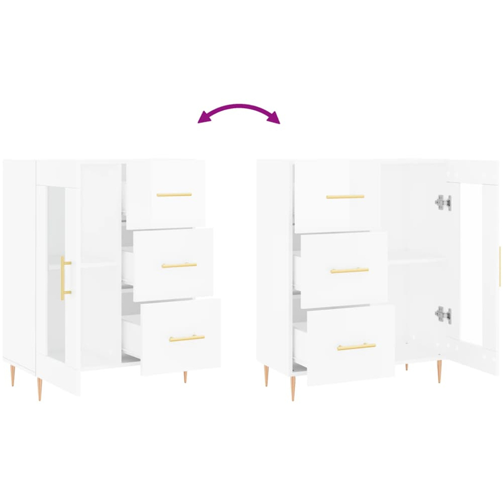 vidaXL Single Glass Door 3 Drawer White Sideboard Image 9