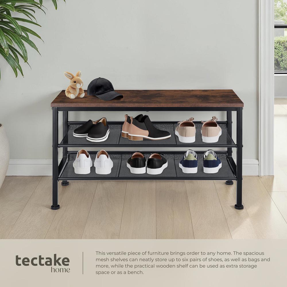 tectake Derry 2 Grid Shelf Dark Wood Shoe Rack Image 4