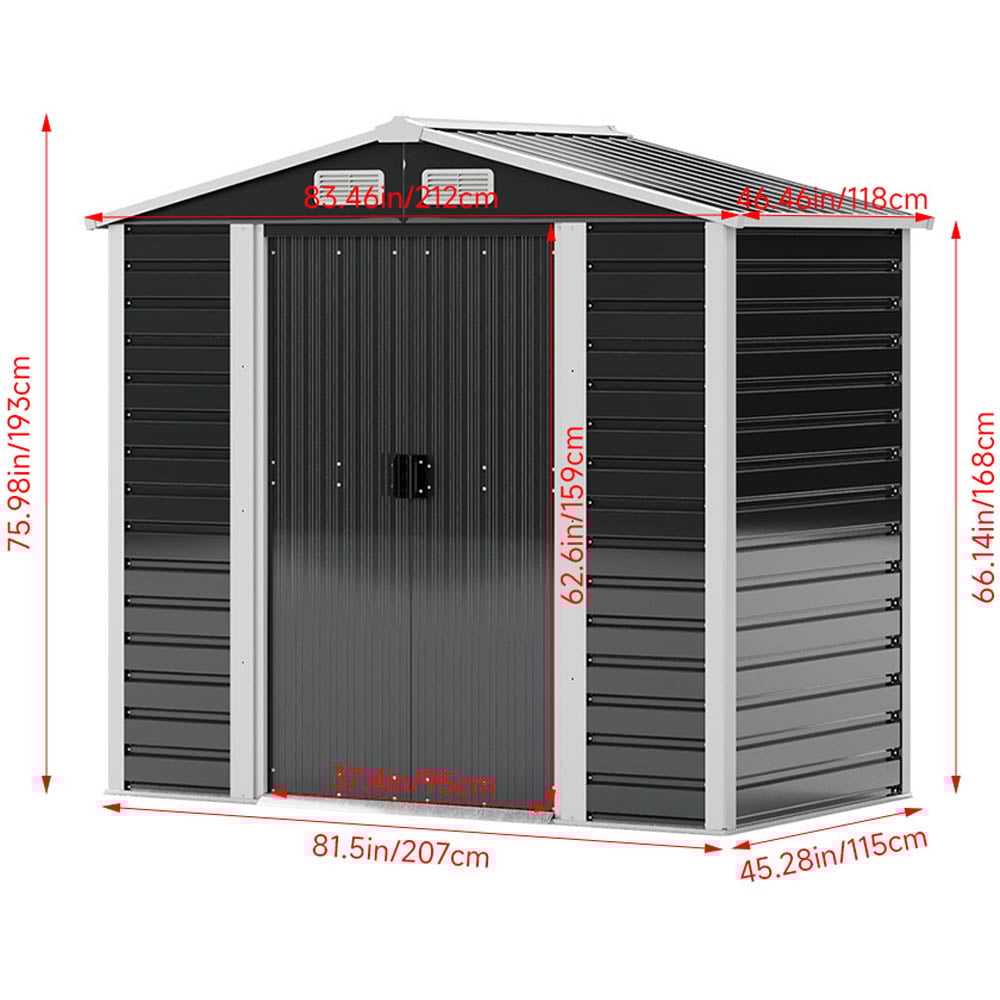Living and Home 7 x 4ft 2 Door Anthracite Metal Garden Storage Shed Image 8