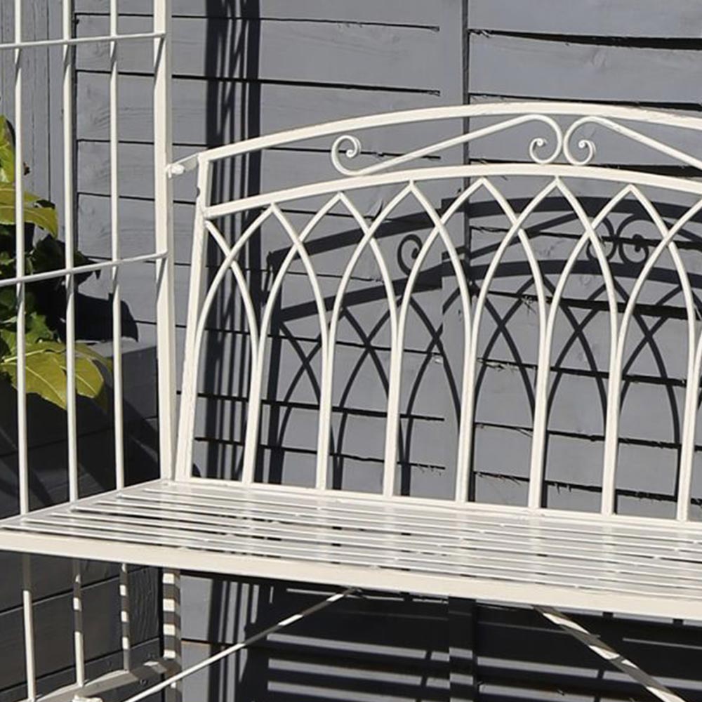 Charles Bentley 3.3 x 1.5ft White Wrought Iron Arch with Bench Image 3