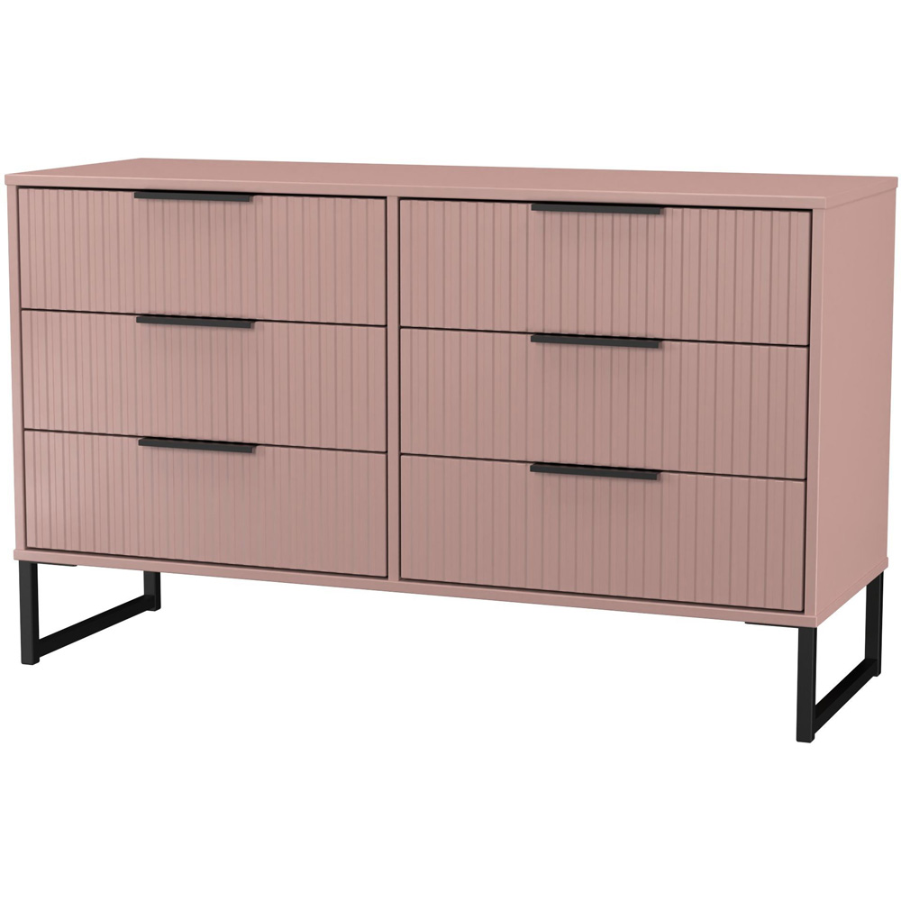 Crowndale Fluted 6 Drawer Kobe Pink Wide Chest of Drawers Ready Assembled Image 4