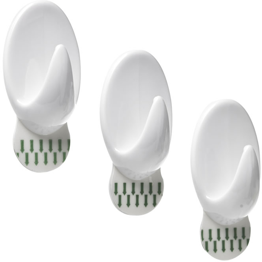 Wilko White Removable Oval Adhesive Hook 3 Pack Image