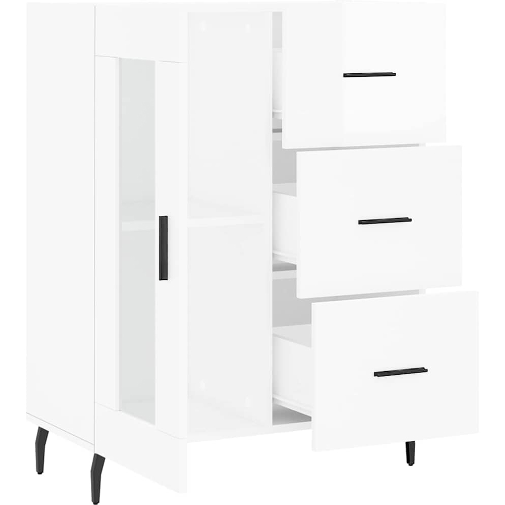 vidaXL Single Glass Door 3 Drawer High Gloss White Sideboard Image 4
