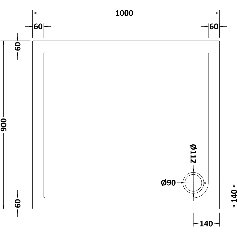 nuie White Slip Resistant Rectangular Shower Tray 1000 x 900mm Image 2