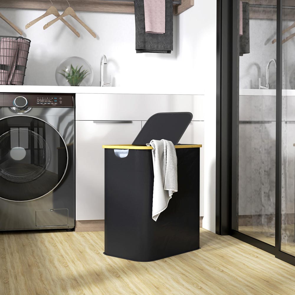 HOMCOM Black Collapsible Laundry Hamper 80L Image 2