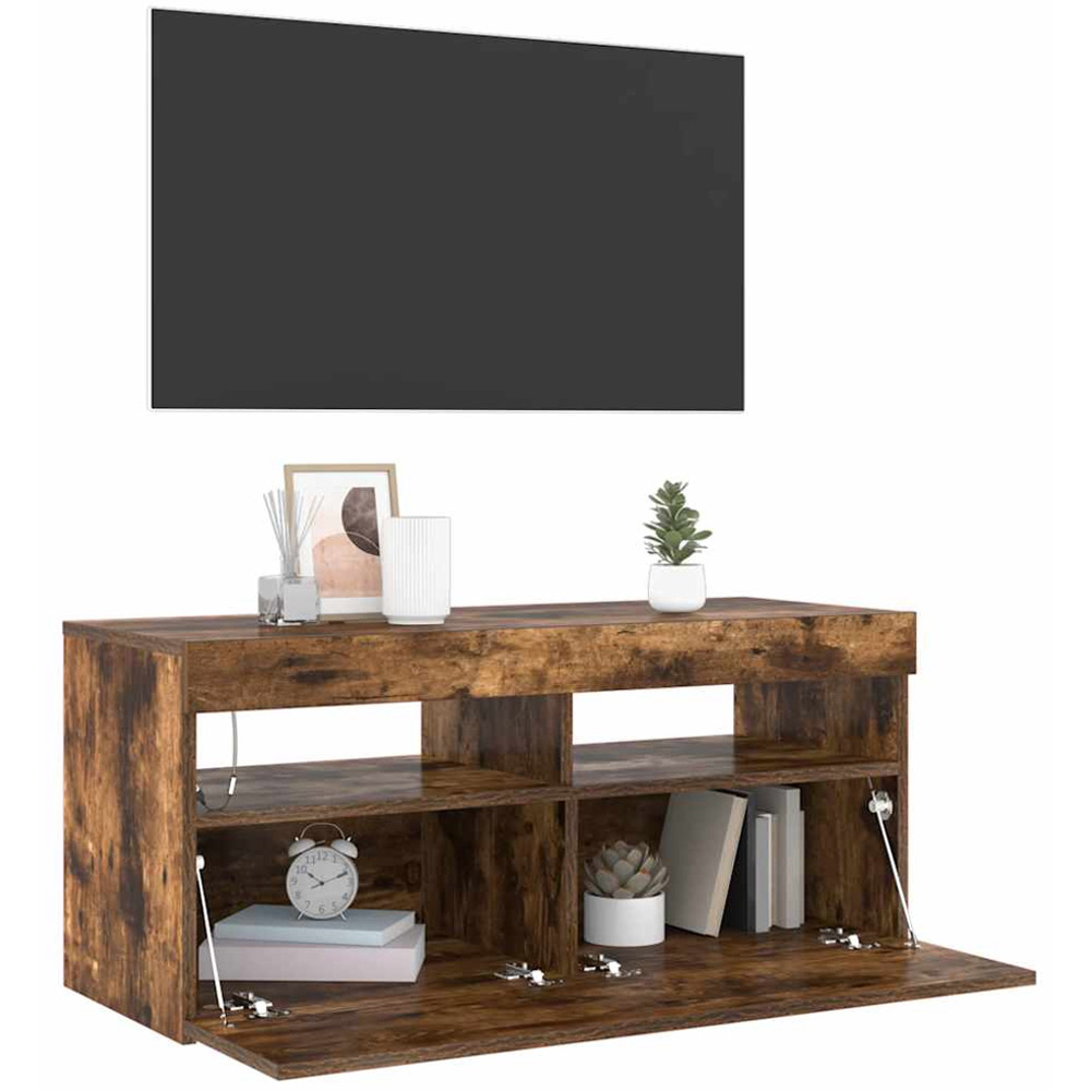vidaXL 2 Flap Door Smoked Oak TV Cabinet with LED Lights Image 4