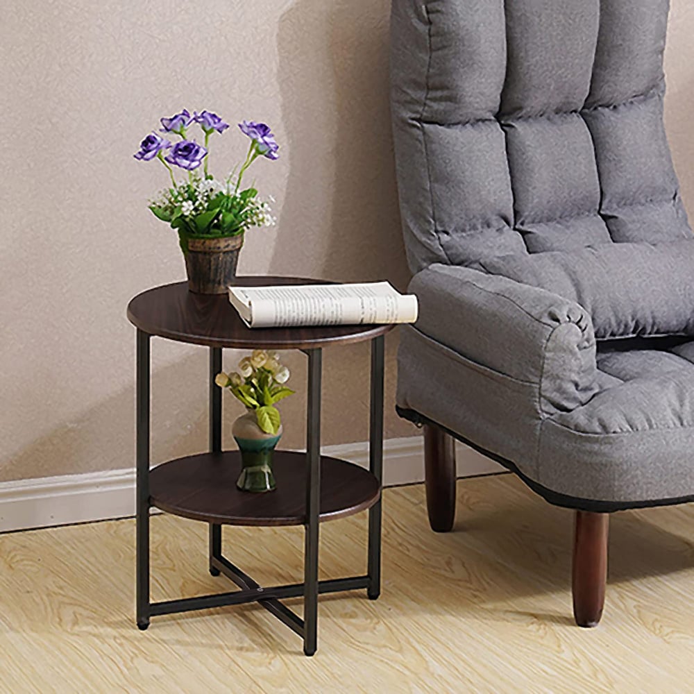 Living and Home 2 Tier Brown Round Coffee Table Image 6
