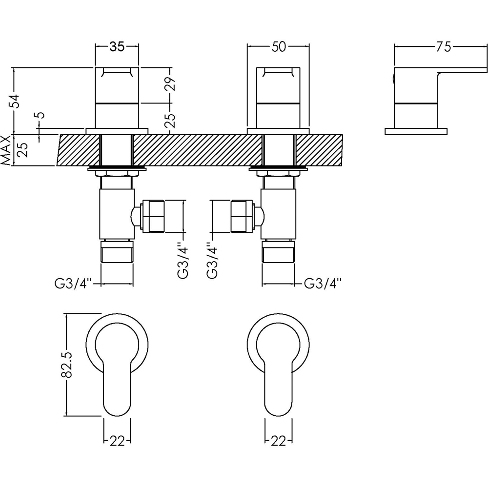 nuie Chrome Side Valves 3/4 inch Image 2