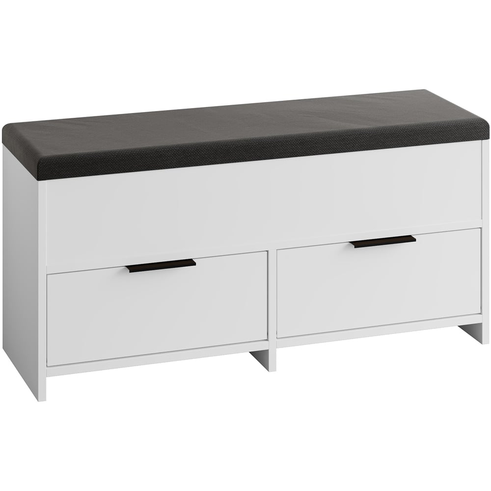 Decortie Cove 2 Door 2 Shelf White Modern Shoe Storage Bench Image 2