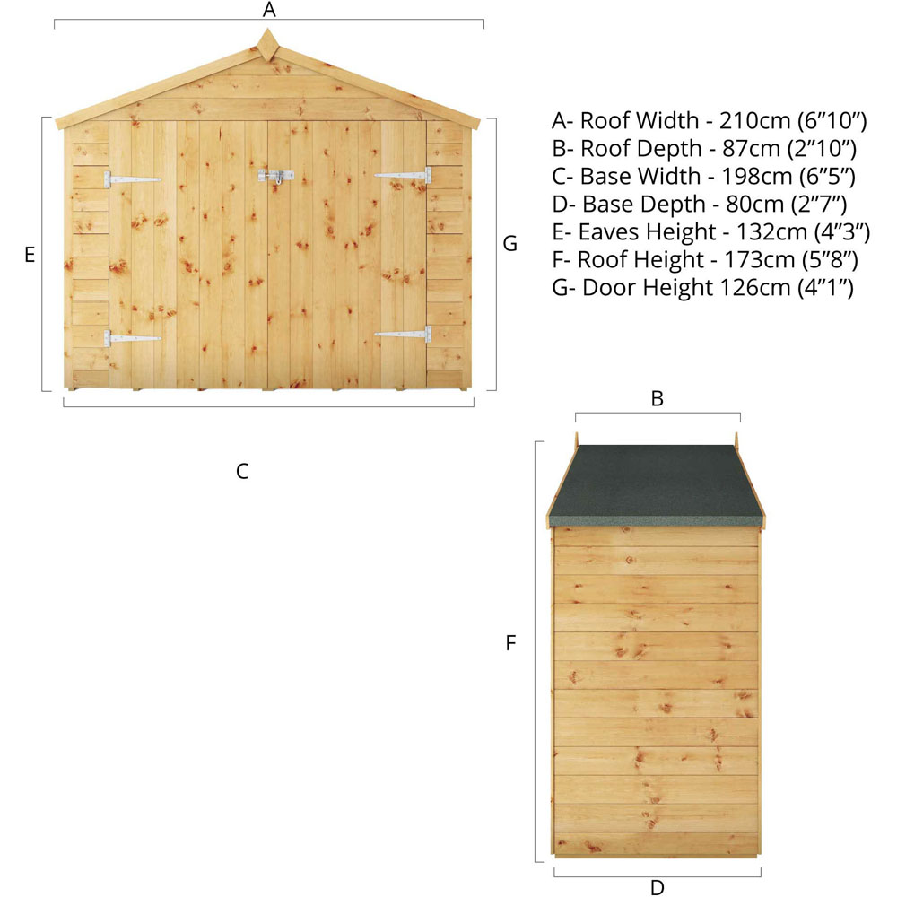 Mercia 3 x 7ft Double Door Tongue and Groove Apex Bike Shed Image 8