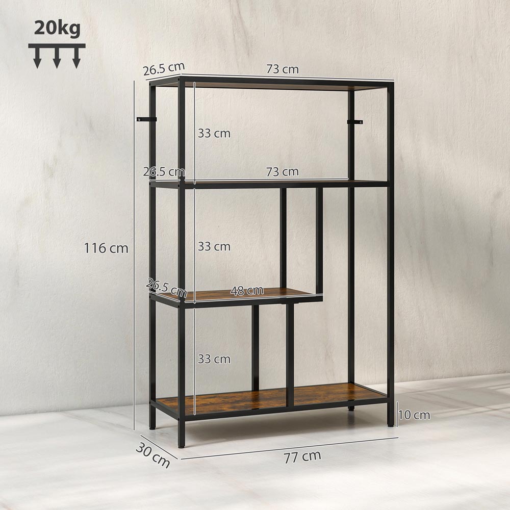 HOMCOM 4 Shelf Rustic Brown Industrial Bookshelf Image 9