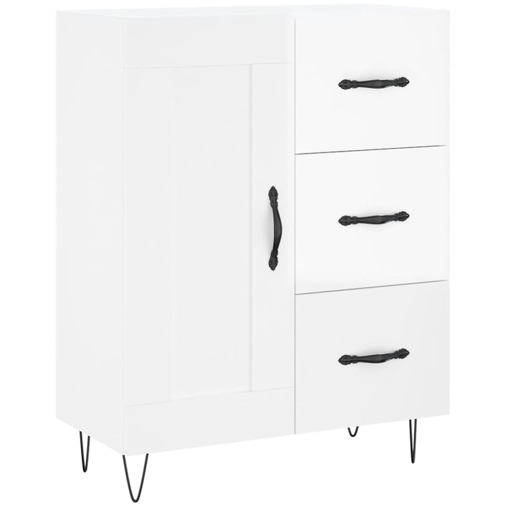 vidaXL Single Door 3 Drawer High Gloss White Sideboard Image 2