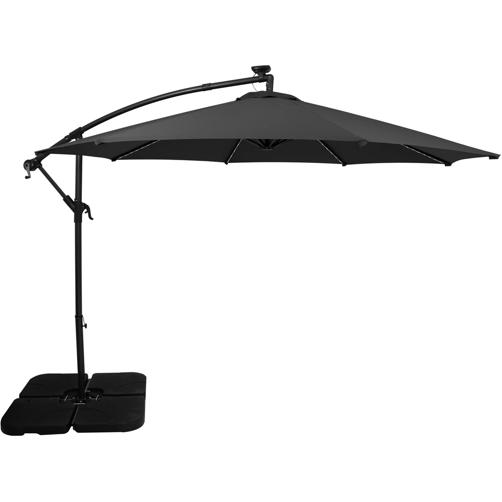 MonsterShop Grey LED Cantilever Parasol with Square Base 3m Image 1