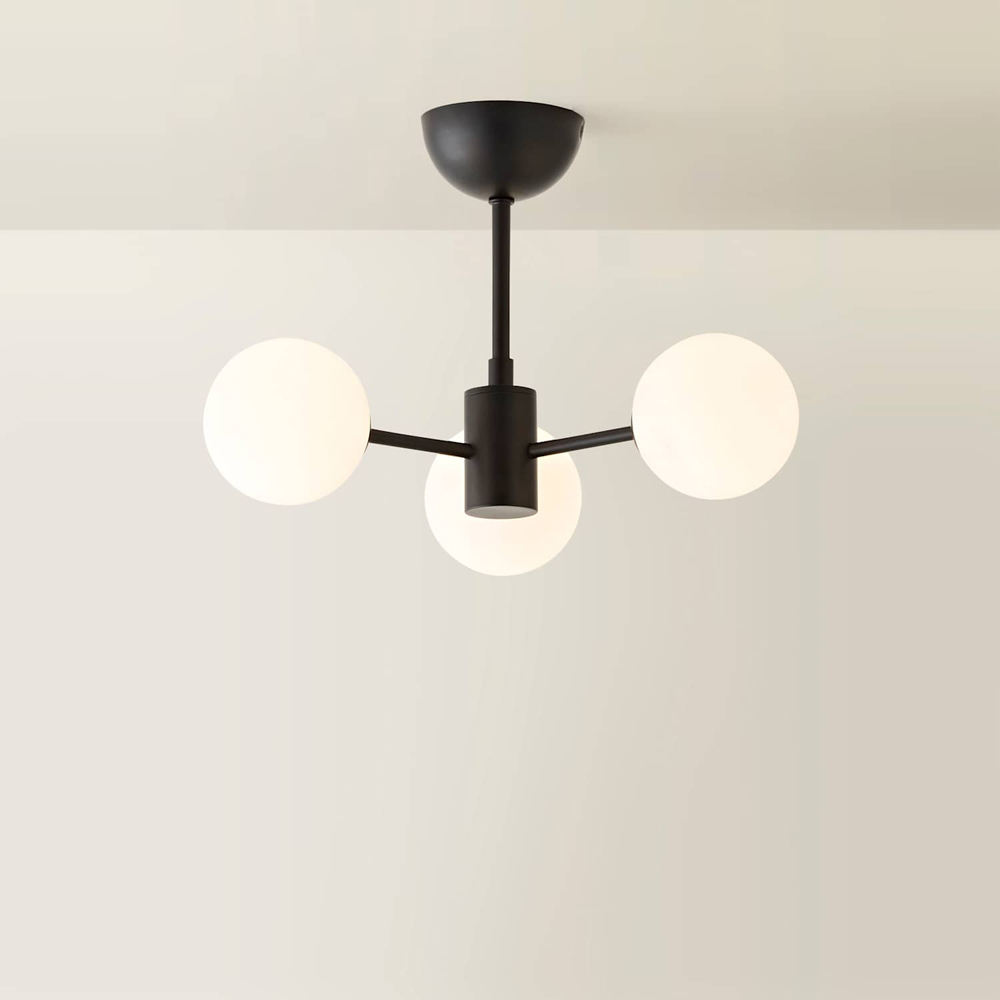 ValueLights Marlow 3 Arm Globe Matte Black LED Semi-Flush Ceiling Light with Bulb Image 4