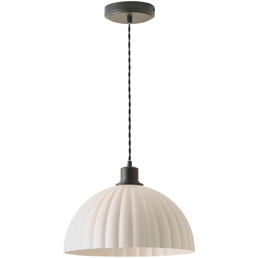 ValueLights Bourton Cream Ribbed Dome Shade Matte Black Ceiling Light with Bulb Image 1