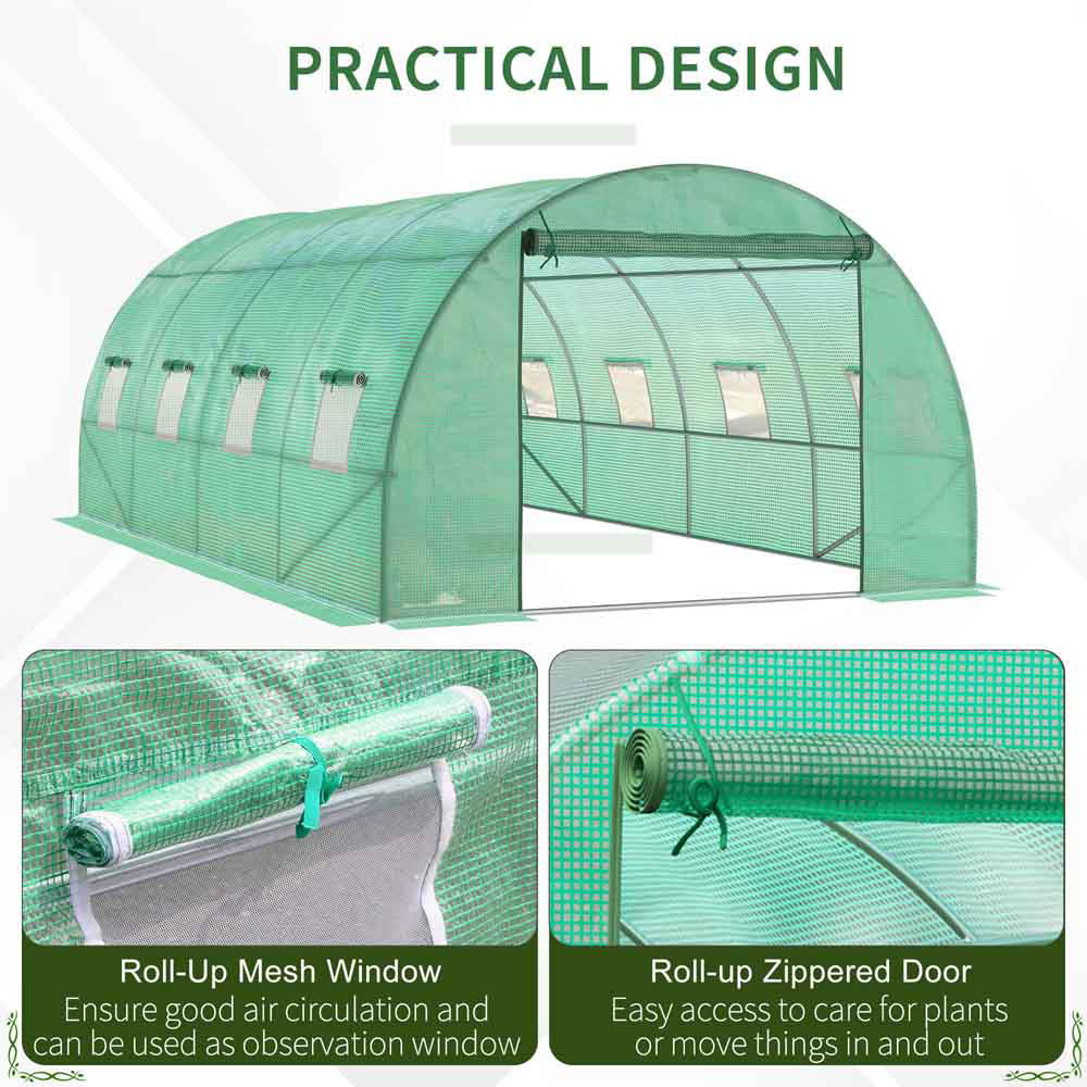 Outsunny Green PE Cover 19.5 x 9.8ft Walk In Polytunnel Greenhouse Image 4
