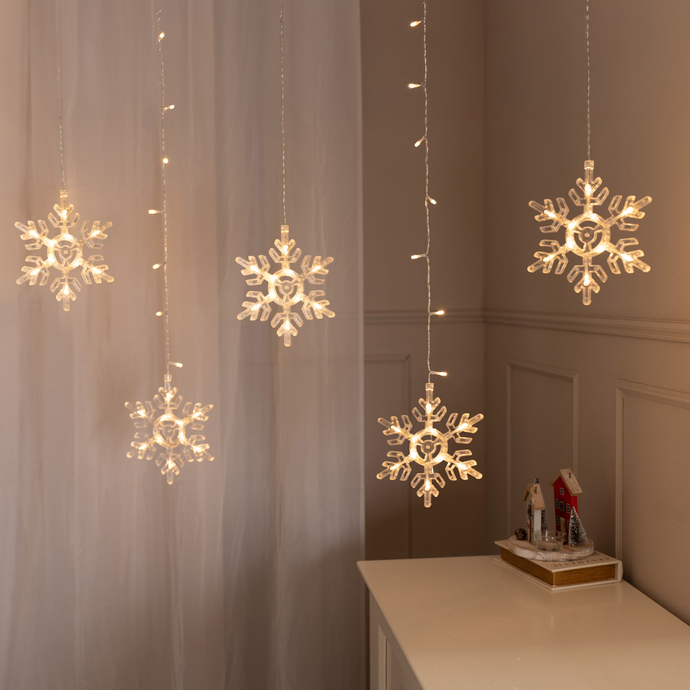 ValueLights IP44 Multi Drop Warm White Snowflake Curtain Light Set of 7 Image 6