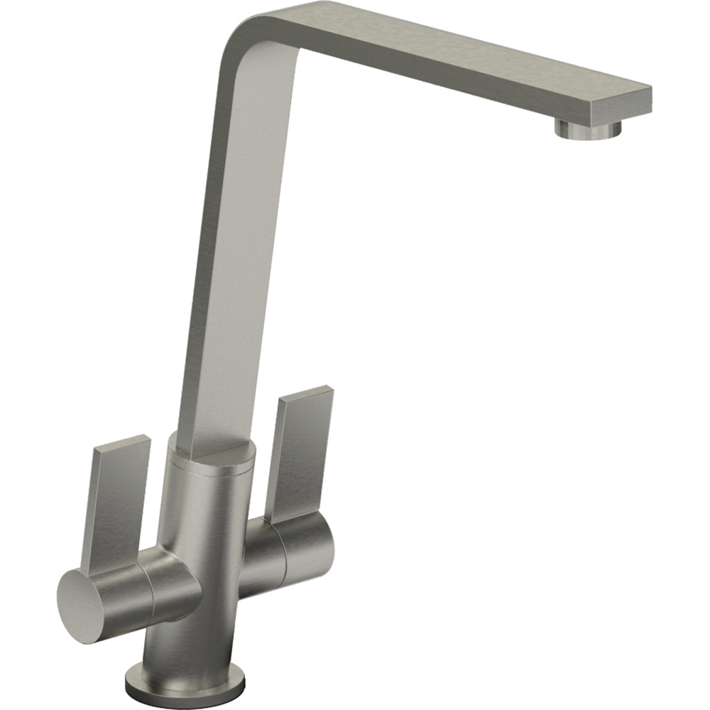 Linear Flair Brushed Steel Dual Lever Mono Kitchen Tap Image 1