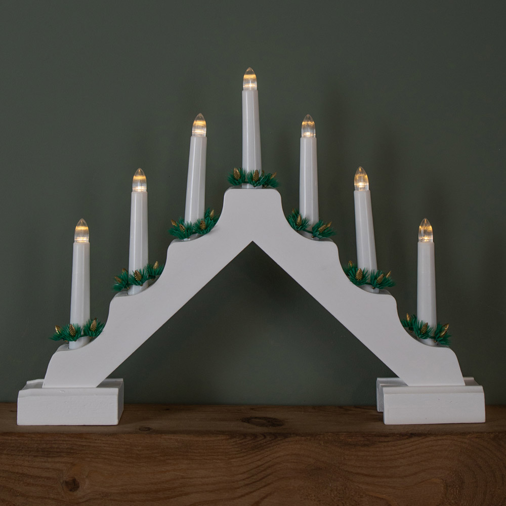 Samuel Alexander 7 Warm White LED Light Up White Christmas Candle Bridge Image 6