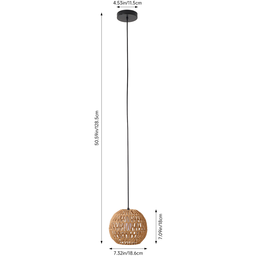 Living and Home Black Wood Colour Hand-Woven Hemp Rope E27 Pendant Light Image 7