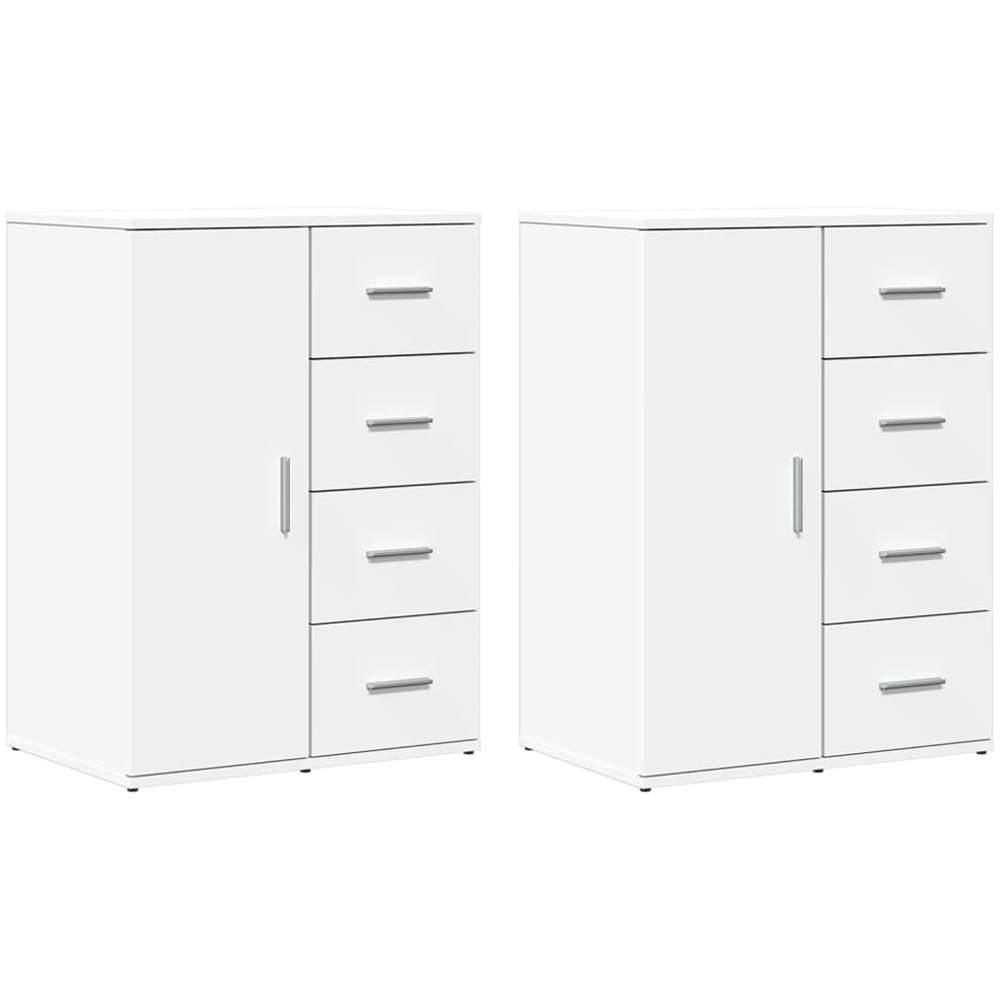 vidaXL Single Door 4 Drawer White Sideboard Set of 2 Image 2