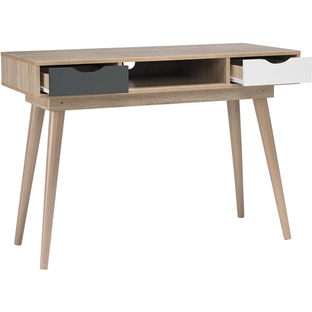 Scandi 2 Drawers Desk Oak White and Grey Image 3