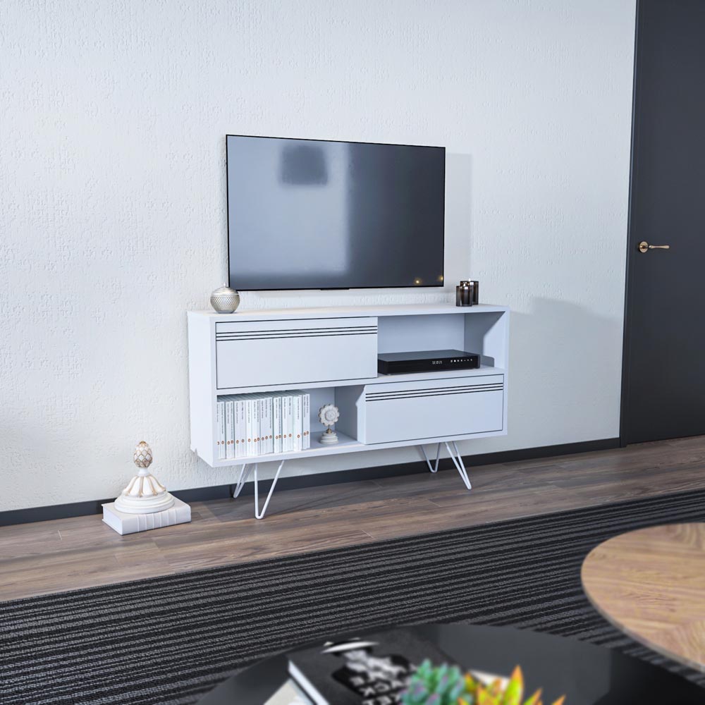 Decorotika Kerby 2 Door 2 Shelf White Modern TV Unit Image 6