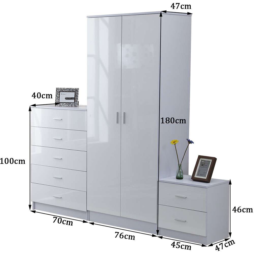 Portland White High Gloss 3 Piece Bedroom Furniture Set Image 8