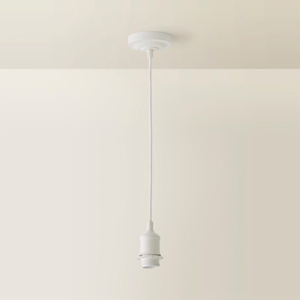 ValueLights Shaw Cream Fabric Adjustable Drop E27 Pendant Ceiling Light Fitting Image 3