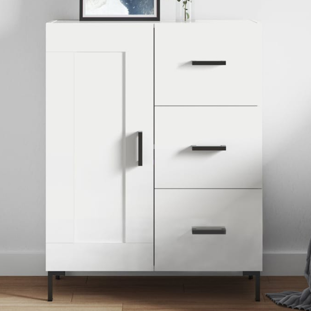 vidaXL Single Door 3 Drawer White Sideboard Image 1
