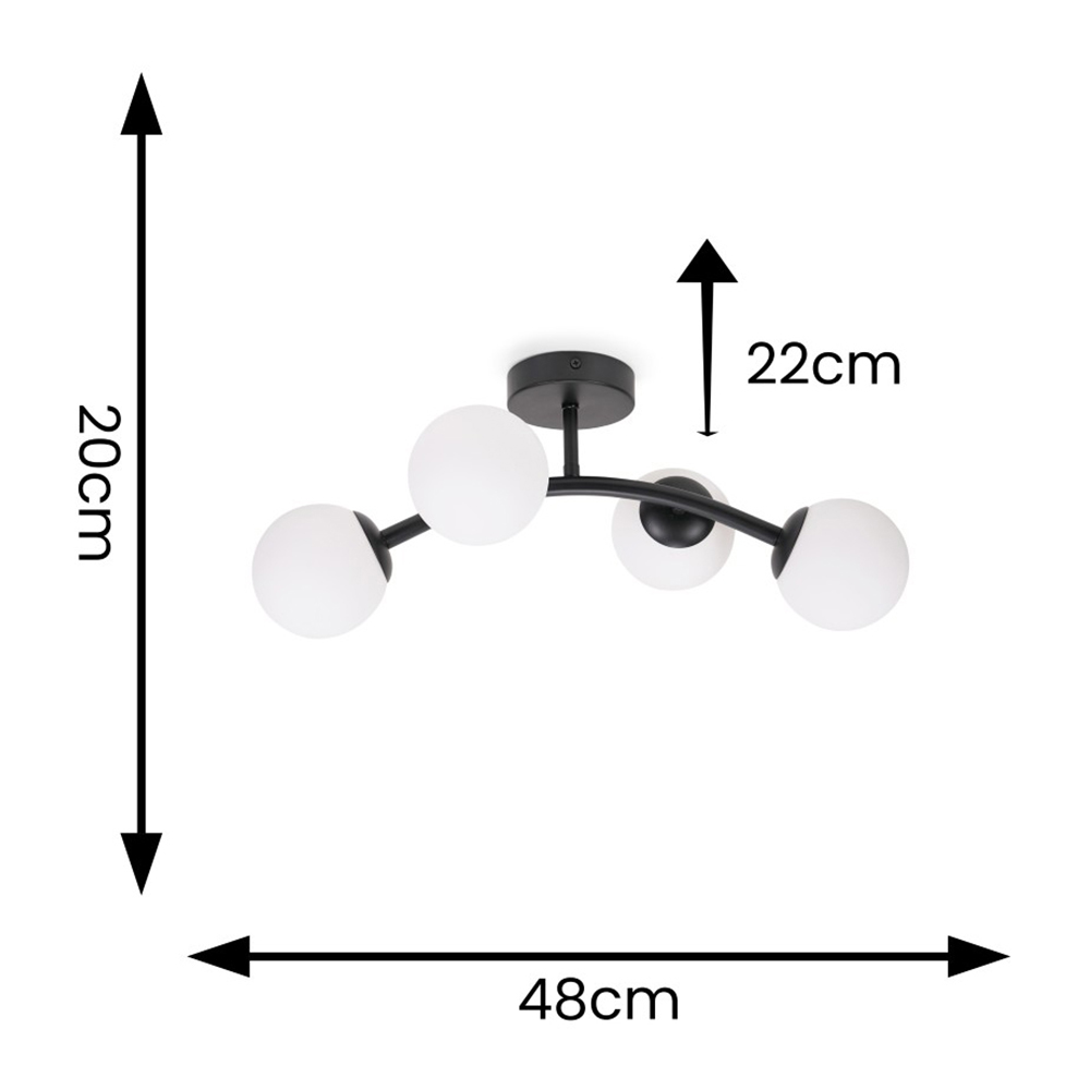 ValueLights Jas Black 4 Way Opal White Frosted Glass Globe Shade LED Ceiling Light Image 4