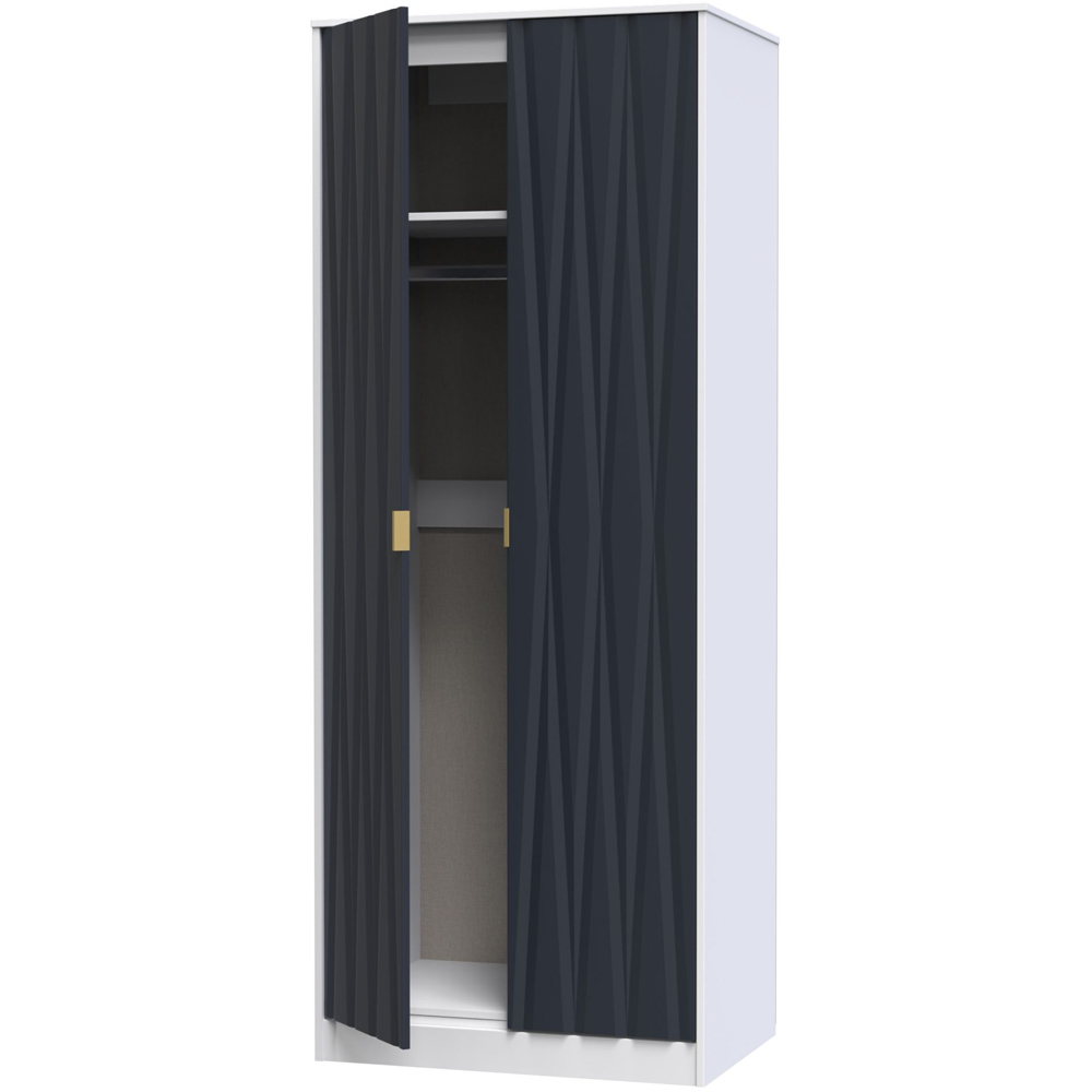 Crowndale Diamond Ready Assembled 2 Door Matt Indigo and White Tall Double Wardrobe Image 4