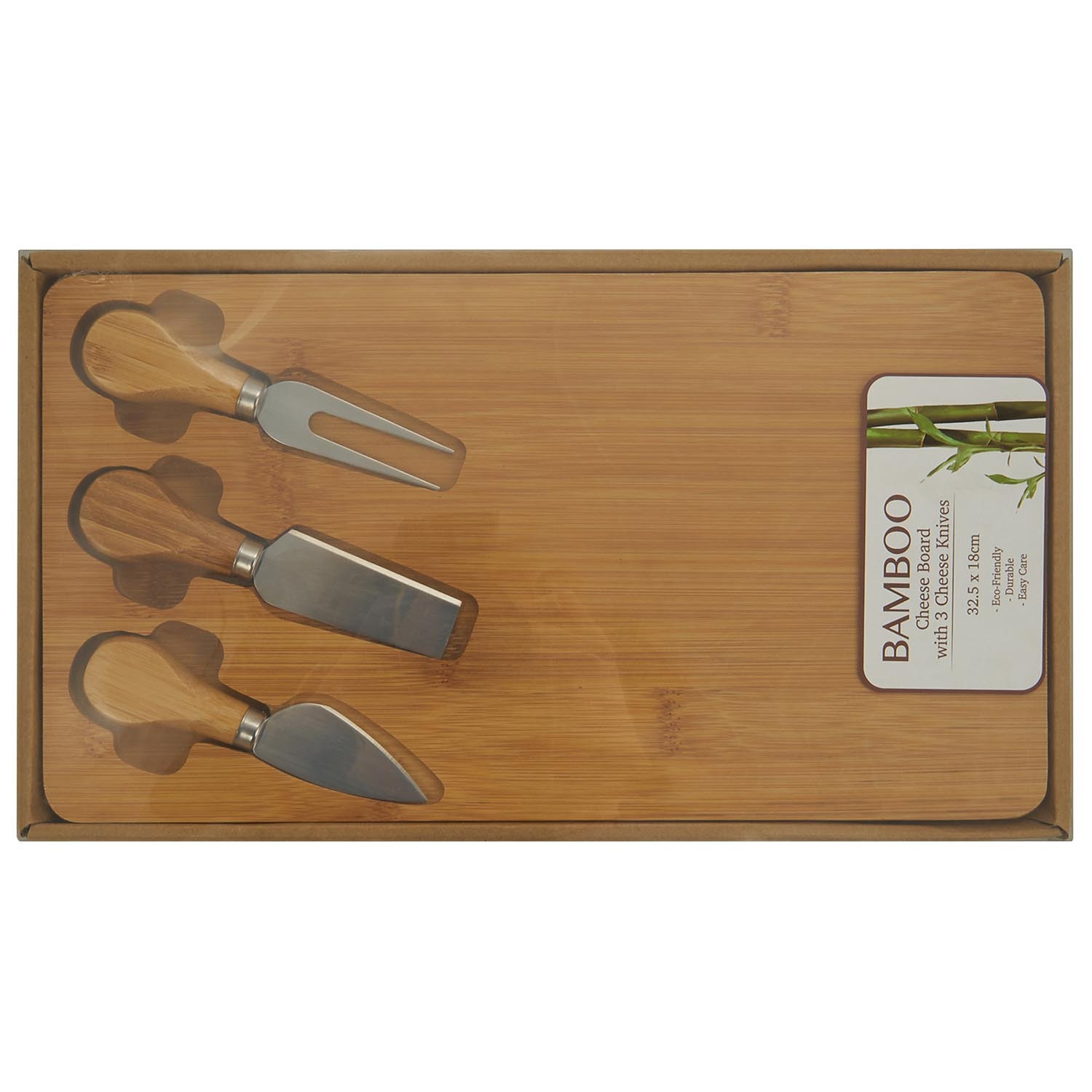Bamboo Cheese Board with 3 Cheese Knives - Brown Image 1