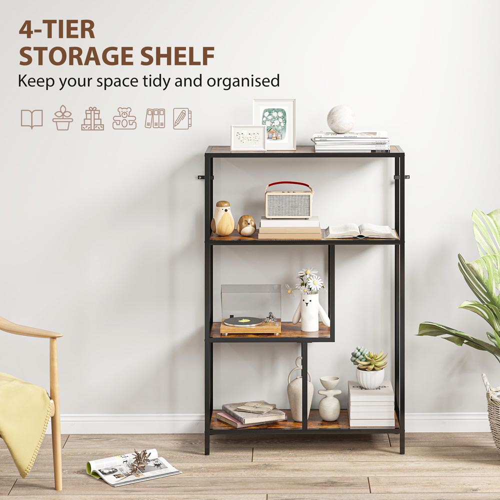 HOMCOM 4 Shelf Rustic Brown Industrial Bookshelf Image 7