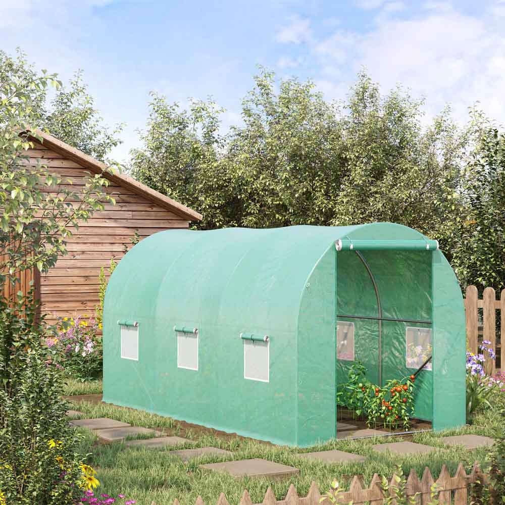 Outsunny Green PE Cover 6.6 x 13ft Walk In Polytunnel Greenhouse Image 2