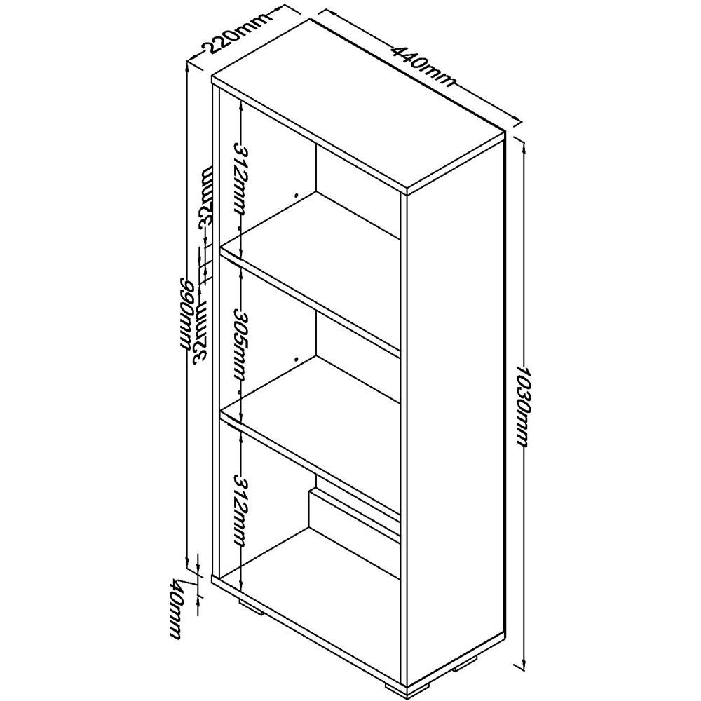 Core Products Lido 2 Shelves White Low Narrow Bookcase Image 5